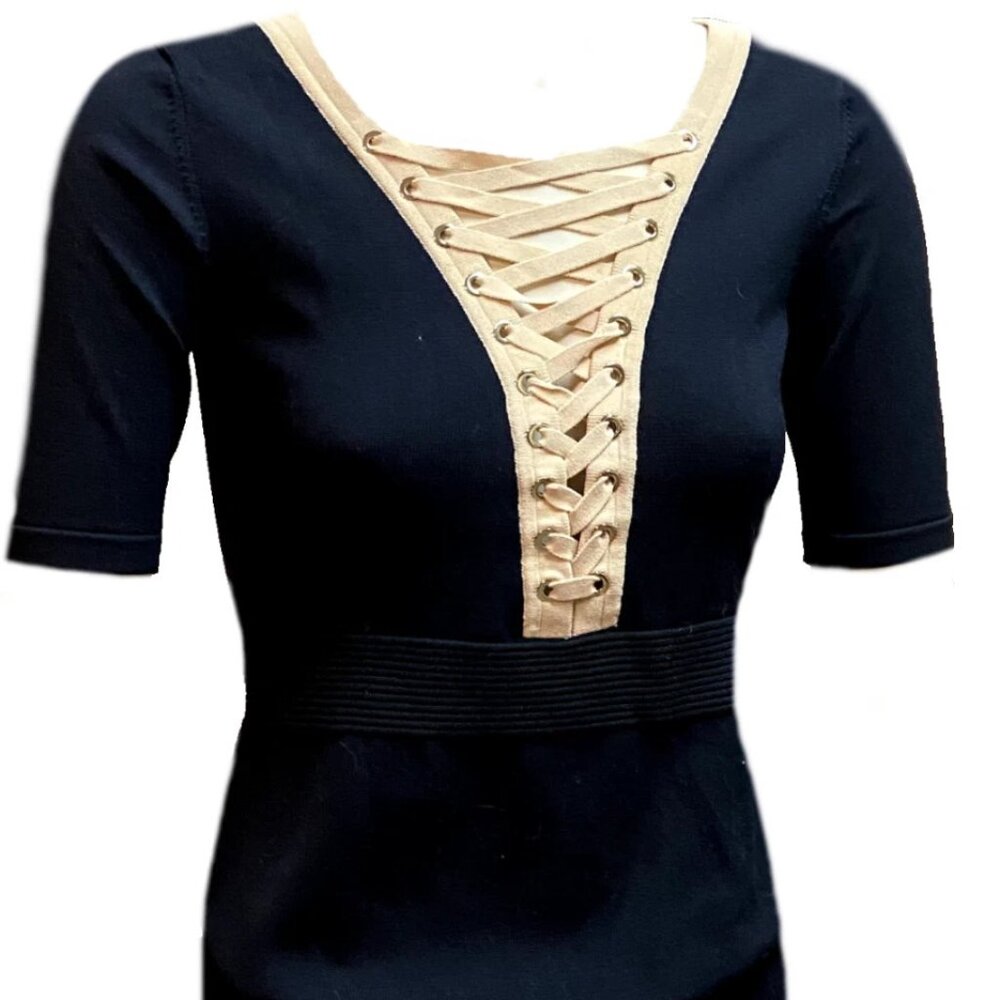 Boston Proper Lace Up Grommet Short Sleeve Lightweight Knit Sweater XS New